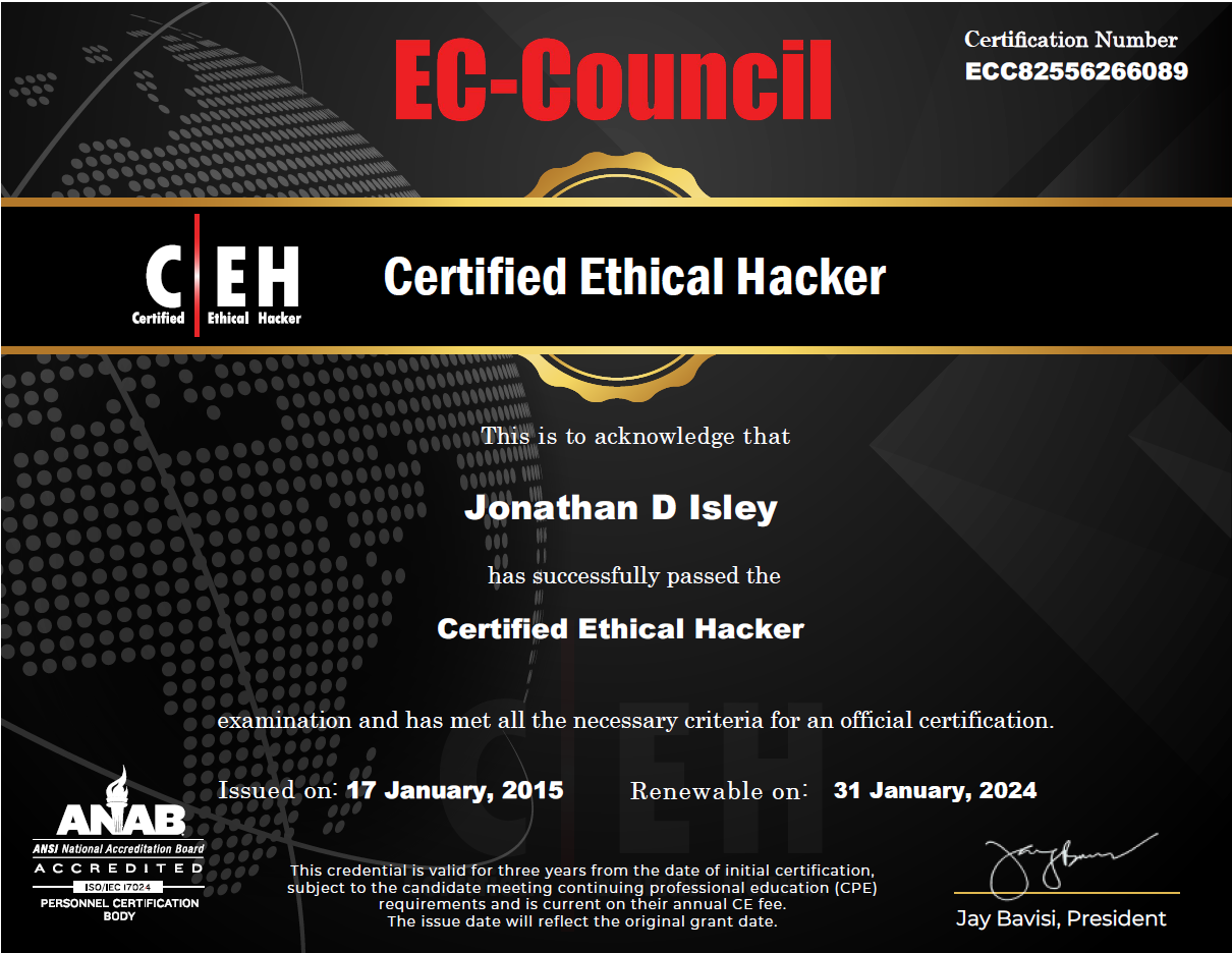 EC-Council Certified Ethical Hacker (CEH) Certificate